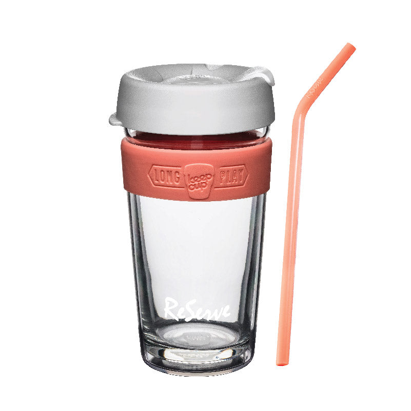 ReServe x KeeCup Bundle: Pink Band Doubled-walled reusable cup &amp; Pink Living Coral Silicone Straw