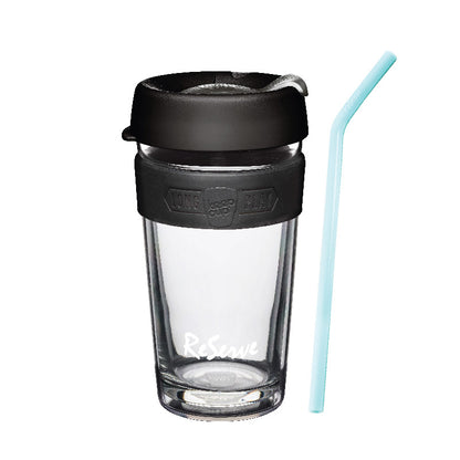 ReServe x KeeCup Bundle: Black Band Doubled-walled reusable cup &amp; Blue Island Paradise Silicone Straw