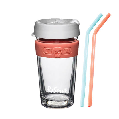 ReServe x KeeCup Bundle: Pink Band Doubled-walled reusable cup &amp; Blue Island Paradise Silicone Straw &amp; Pink Living Coral Silicone Straw