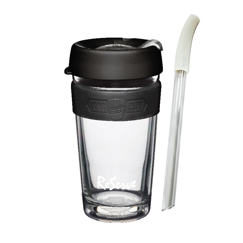 ReServe x KeeCup Bundle: Black Band Doubled-walled reusable cup &amp; Silver Bubble Tea Straw